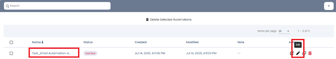 Automation actions screenshot