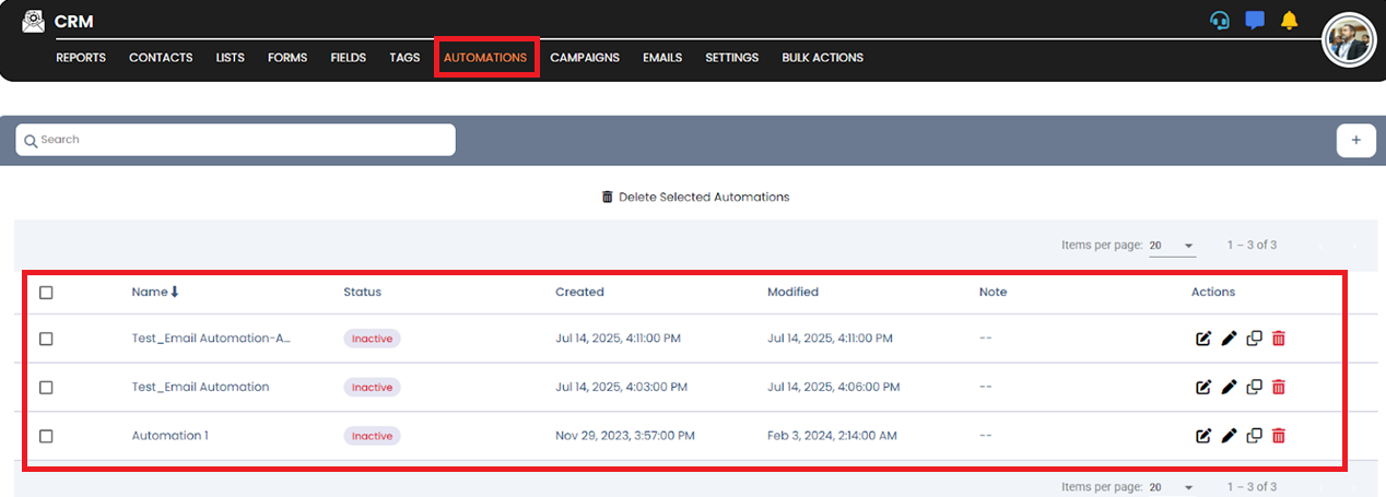 Automation list screenshot