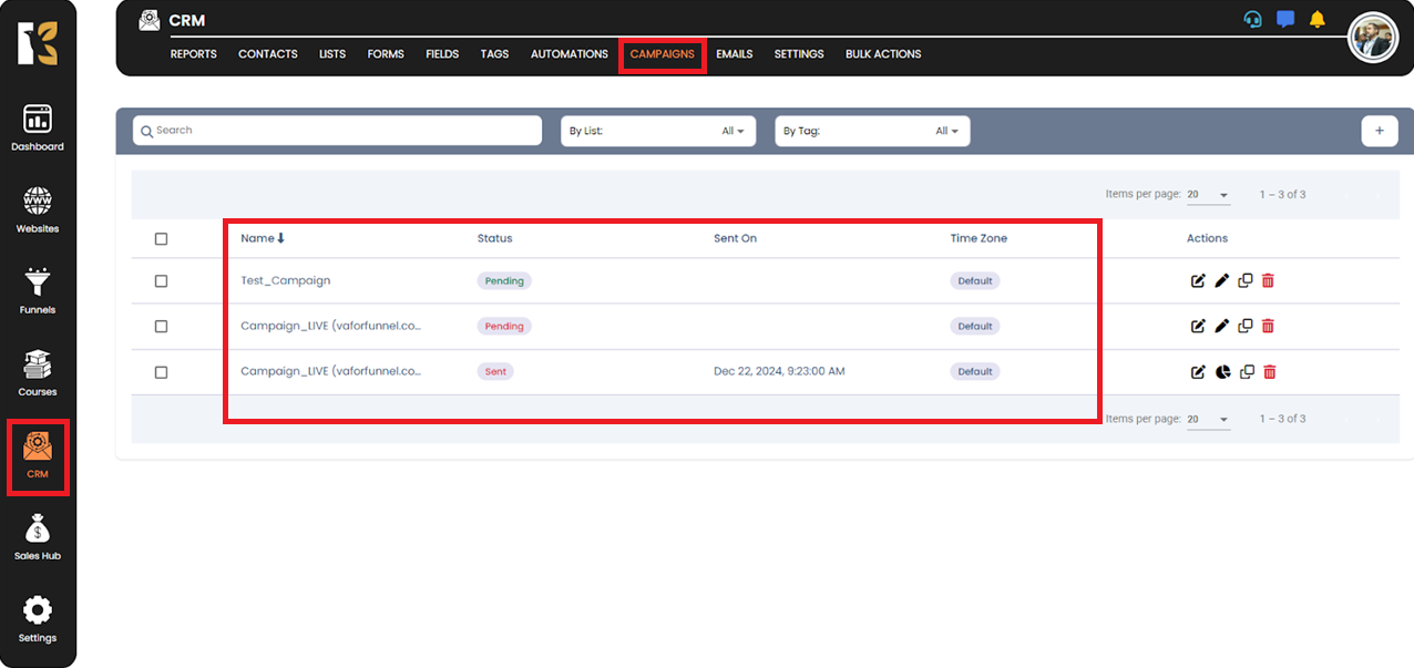Navigate to campaigns screenshot