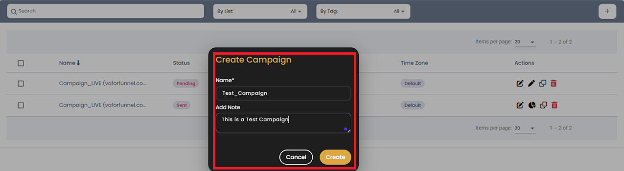 Campaign details form screenshot