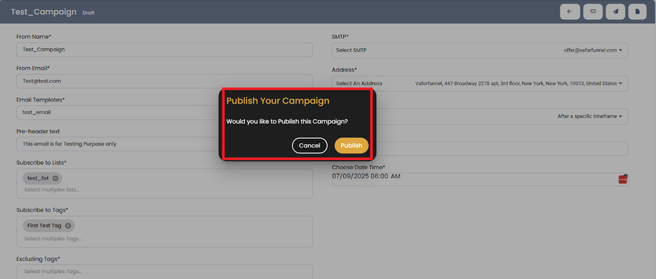 Publish campaign screenshot