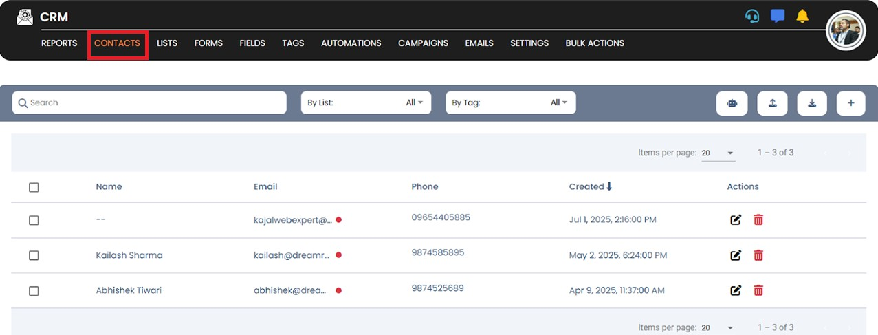 Open CRM panel screenshot