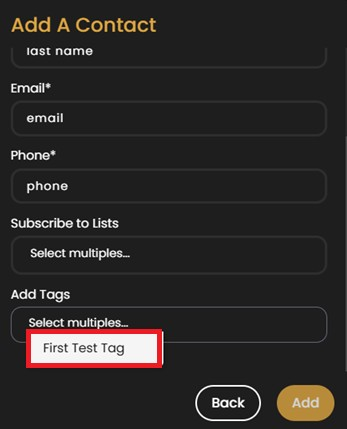 Then, select the List to subscribe the contact to