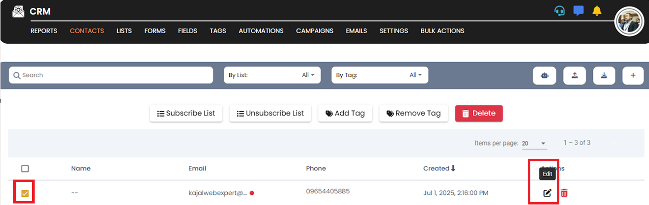 Edit contact screenshot