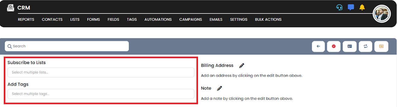 Modify tags and lists screenshot