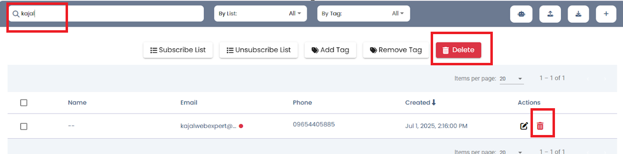 Delete contact icon screenshot