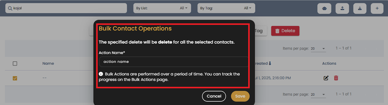 Confirm deletion popup screenshot