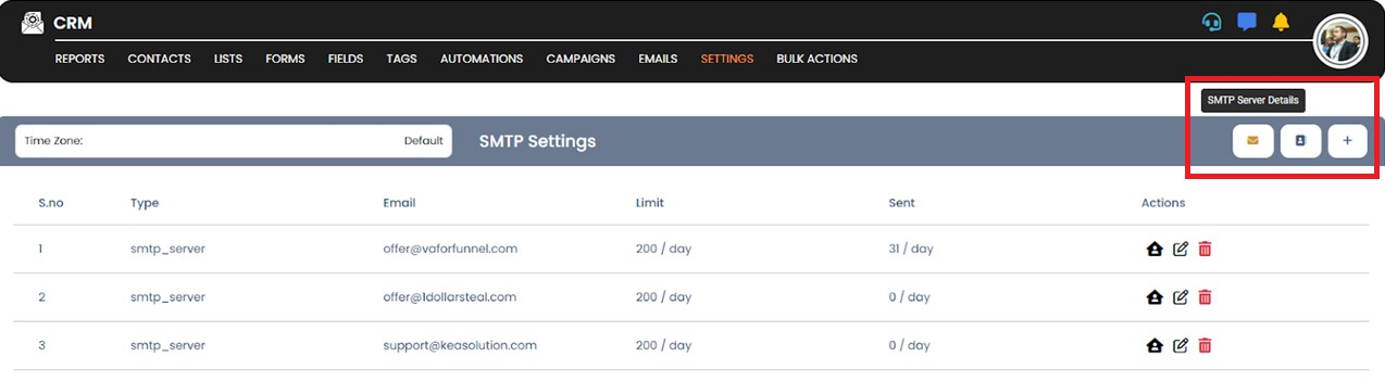 Settings panel view