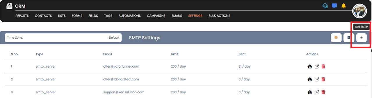 Add SMTP button location