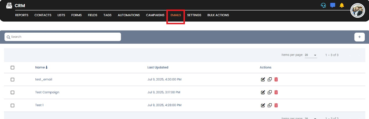 Emails section screenshot