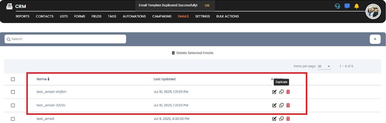 Email duplication confirmation