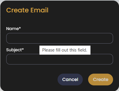 Enter email details popup