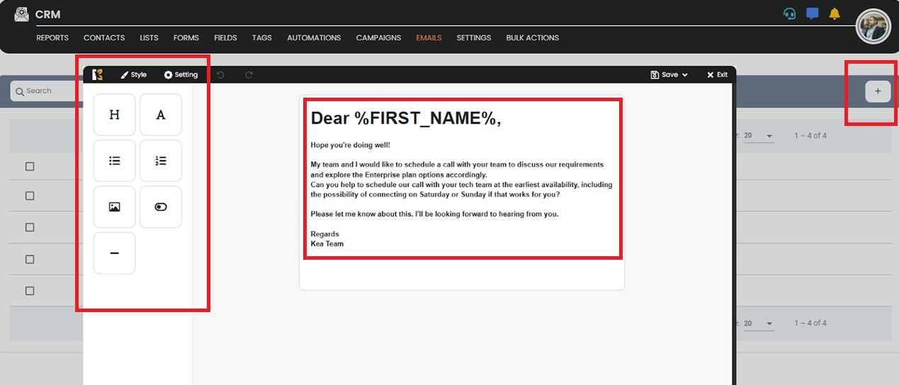 Email builder screenshot