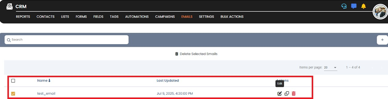 Edit email screenshot