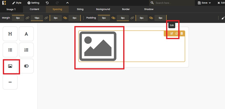 Upload image screenshot