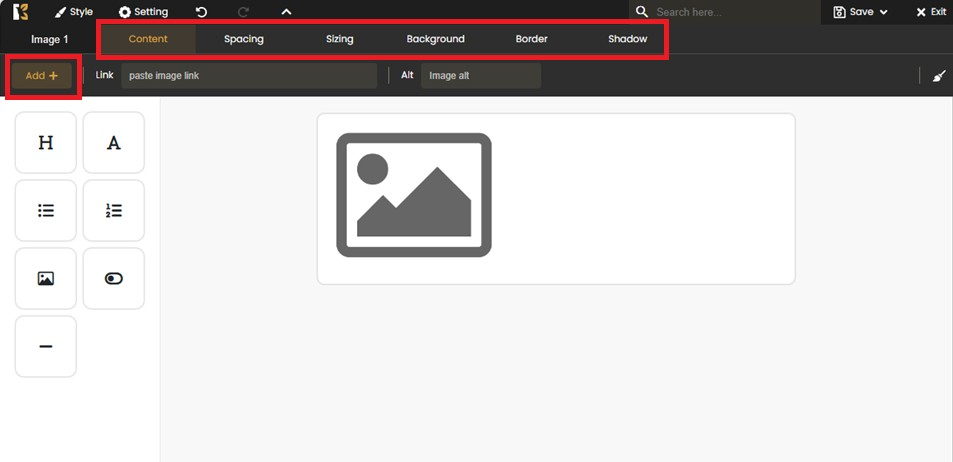 Upload image screenshot