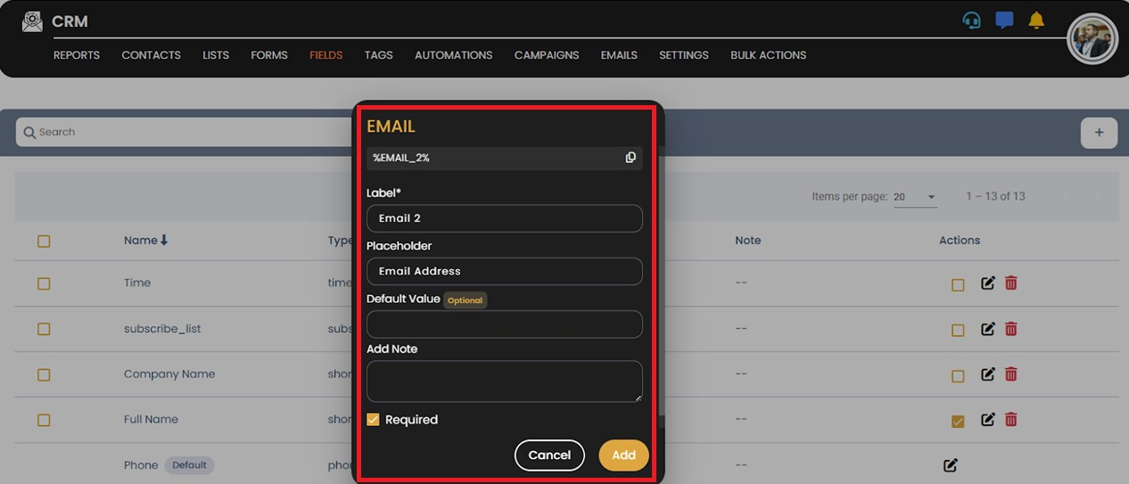 Field configuration example