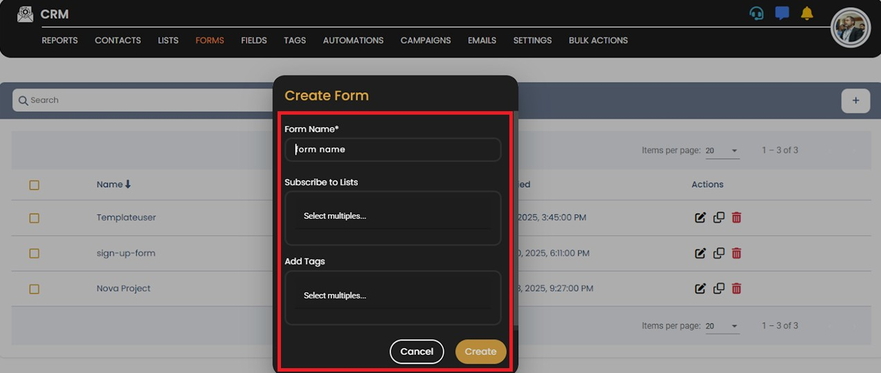 Form details dialog screenshot