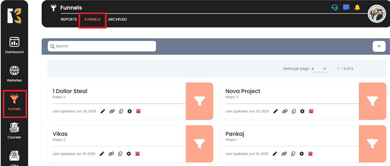 Navigate to Funnels