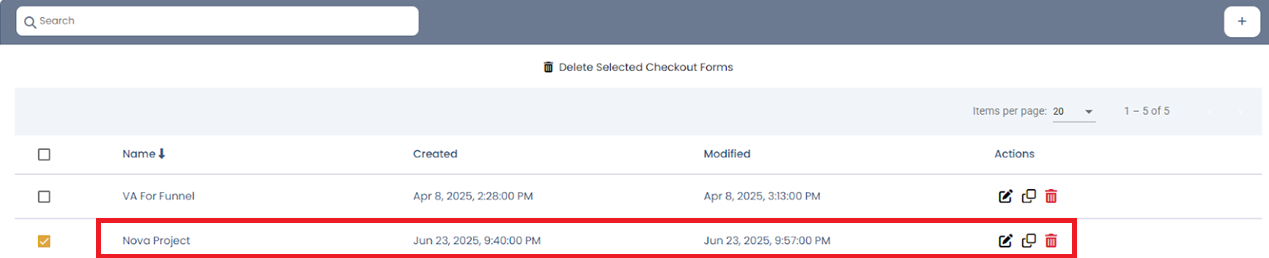 Select Order Form to Edit